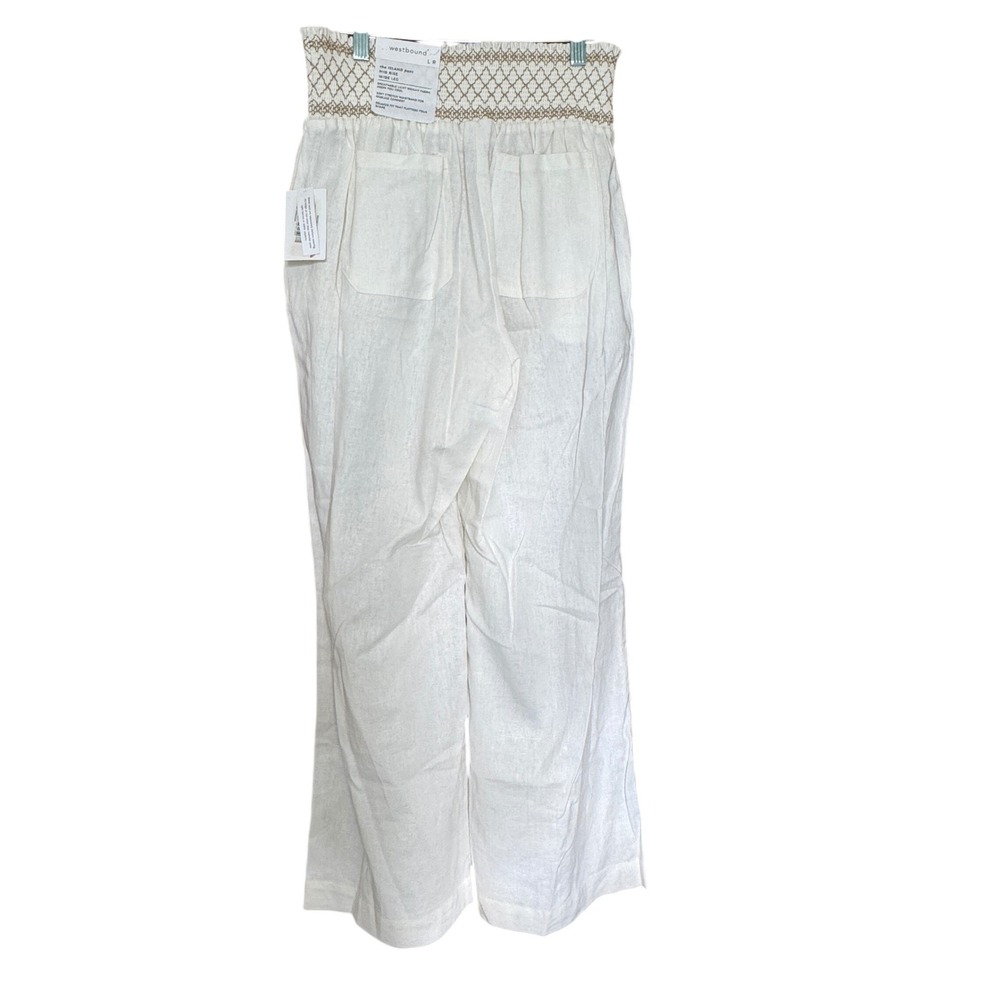Westbound The Island Pant Large NWT Mid Rise Wide Leg Smocked Waist Linen Blend - Picture 6 of 11